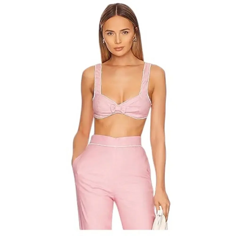 Finesse XS Pink Pearl Trim Crop Top – Bow Detail – Y2K Party Bralette - Picture 1 of 7